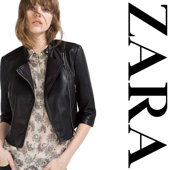Zara Jackets & Blazers - Zara Basic Cropped Faux Leather Moto Jacket NEW